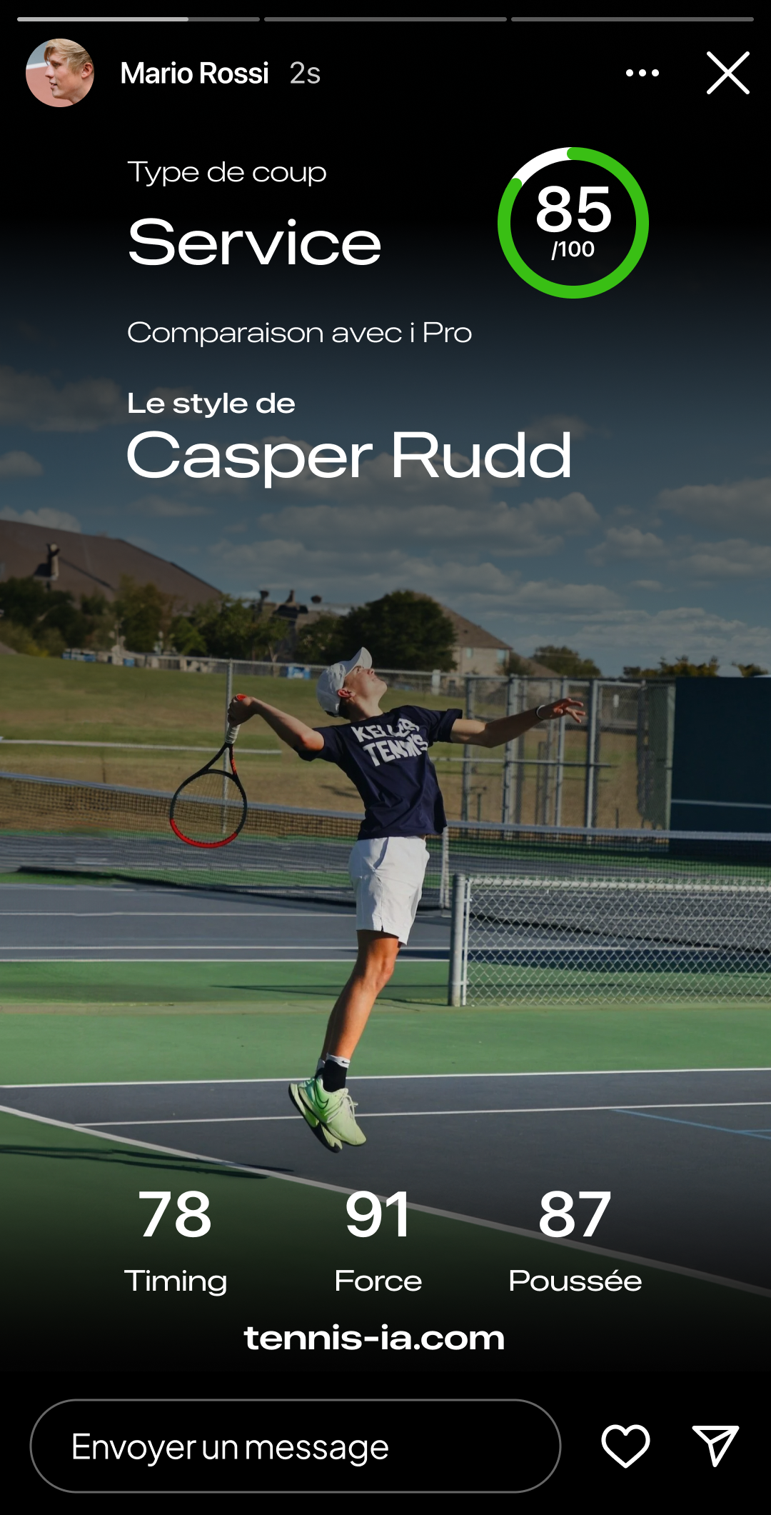Partage de story TennisIA sur les réseaux sociaux